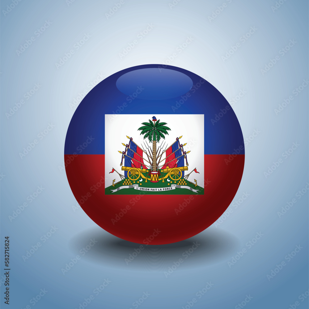 Obraz premium Haiti flag. Round glossy. Isolated on color gradient background