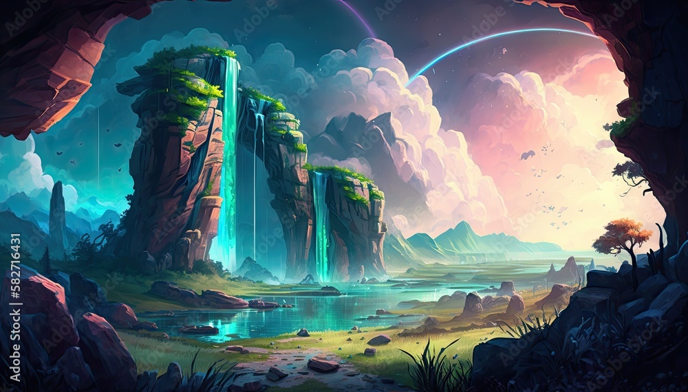 Fototapeta premium Fantasy Island Landscape, generative ai