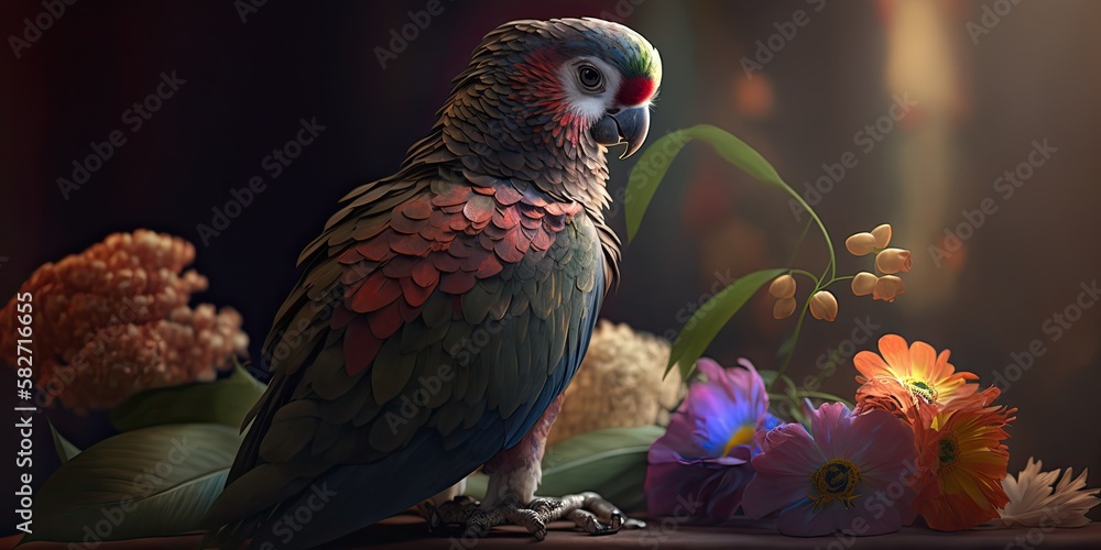 Parrot Illustration of a Parrot, Beautiful colorful parrot sitting on a