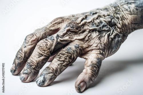 the withered hand of a mummy or a dead man, created by a neural network, Generative AI technology photo