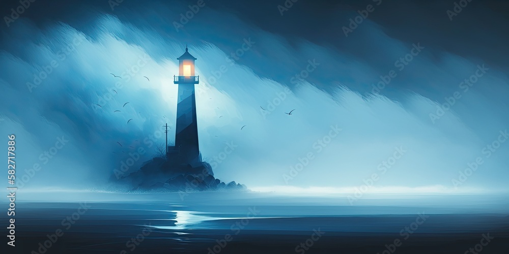 Lighthouse in fog, generative ai