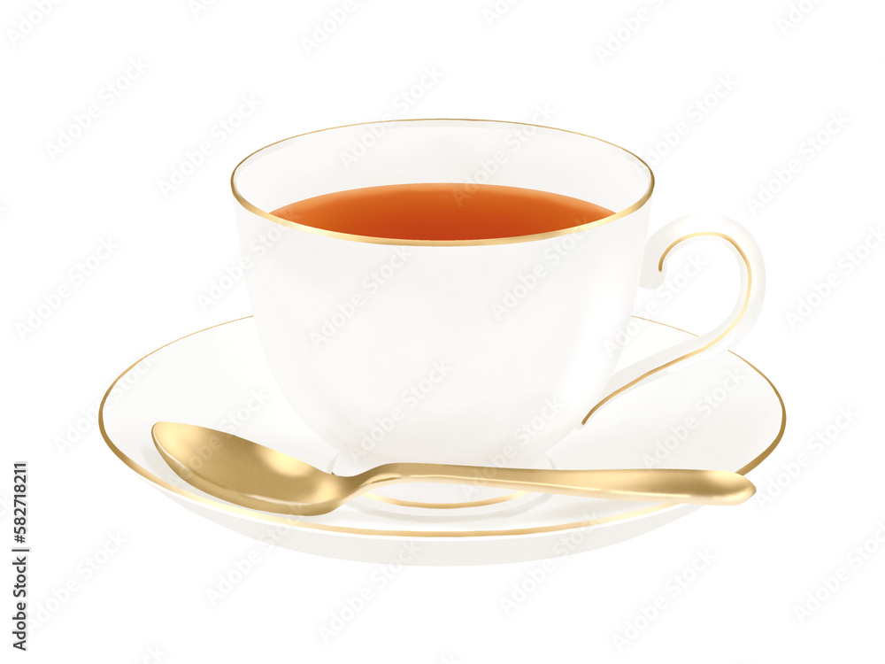 ゴールドラインが入ったシンプルでおしゃれな紅茶(ティーカップ、ソーサー、スプーン) ゴールドラインが入ったシンプルでおしゃれな紅茶(ティーカップ、ソーサー、スプーン)