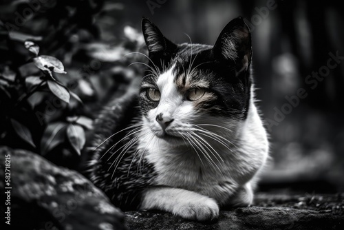 Cat in black and white. Generative AI