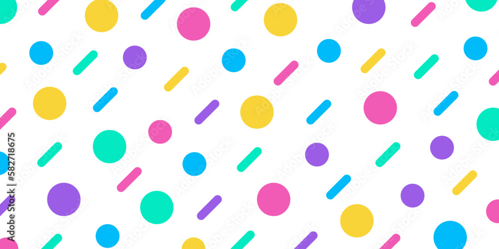 Colorful memphis style geometric pattern on white background. Vector illustration