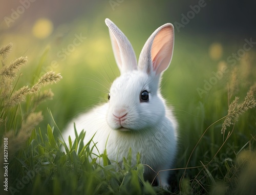 White Bunny in Garden, generative ai