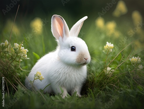 White Bunny in Garden, generative ai