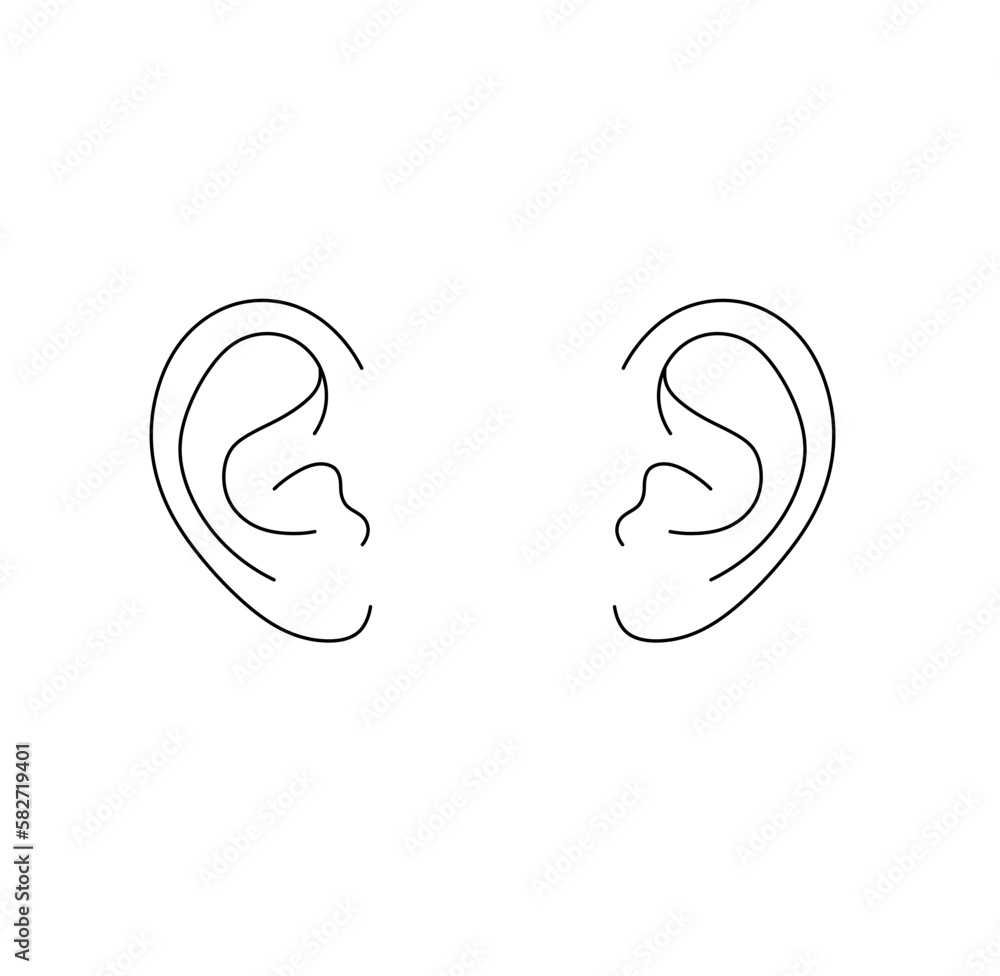 Vector isolated two pair human ears mirror symmetrical colorless black