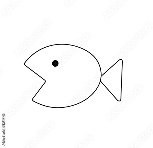 Vector isolated one single simplest lil  fish with open mouth side view colorless black and white contour line easy drawing