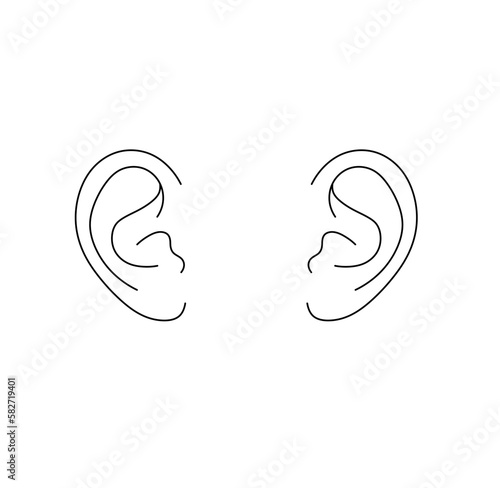 Vector isolated two pair human ears mirror symmetrical  colorless black and white contour line easy drawing photo