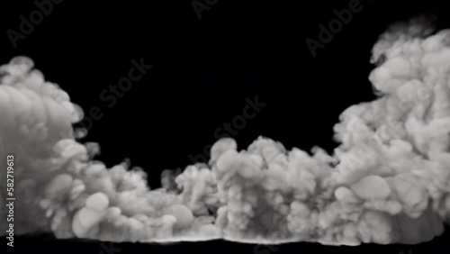 Huge dense rocket launcher smoke blowing on alpha background