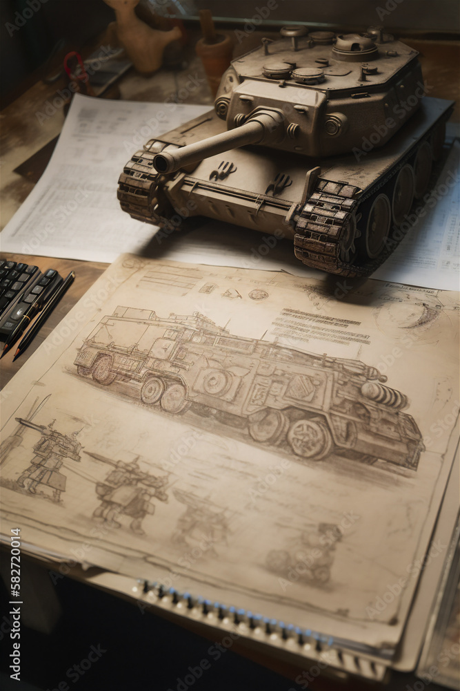 Hand drawn on parchment of a tank Hand drawn on parchment of a tank
