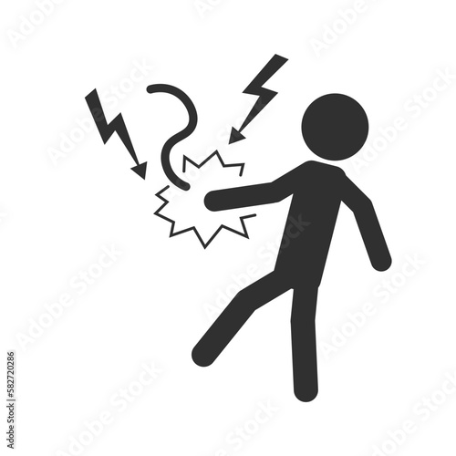 Isolated vector isolated of danger precaution sign high voltage electric shock, with illustration man electrocuted with lightning electric symbol when touch wire, industrial alert sign template
