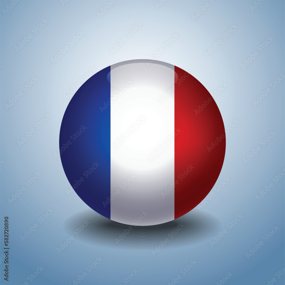 France flag. Round glossy. Isolated on color gradient background France flag. Round glossy. Isolated on color gradient background