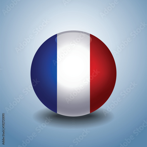 France flag. Round glossy. Isolated on color gradient background