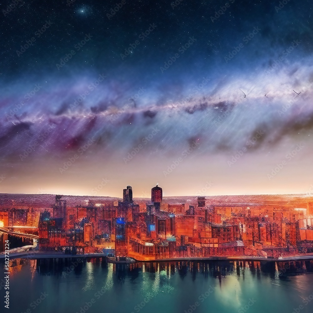 Mysterious realistic highly detailed starry city That Inspires Wanderlust with depth k quality