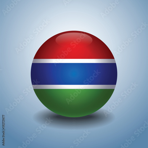 Gambia flag. Round glossy. Isolated on color gradient background