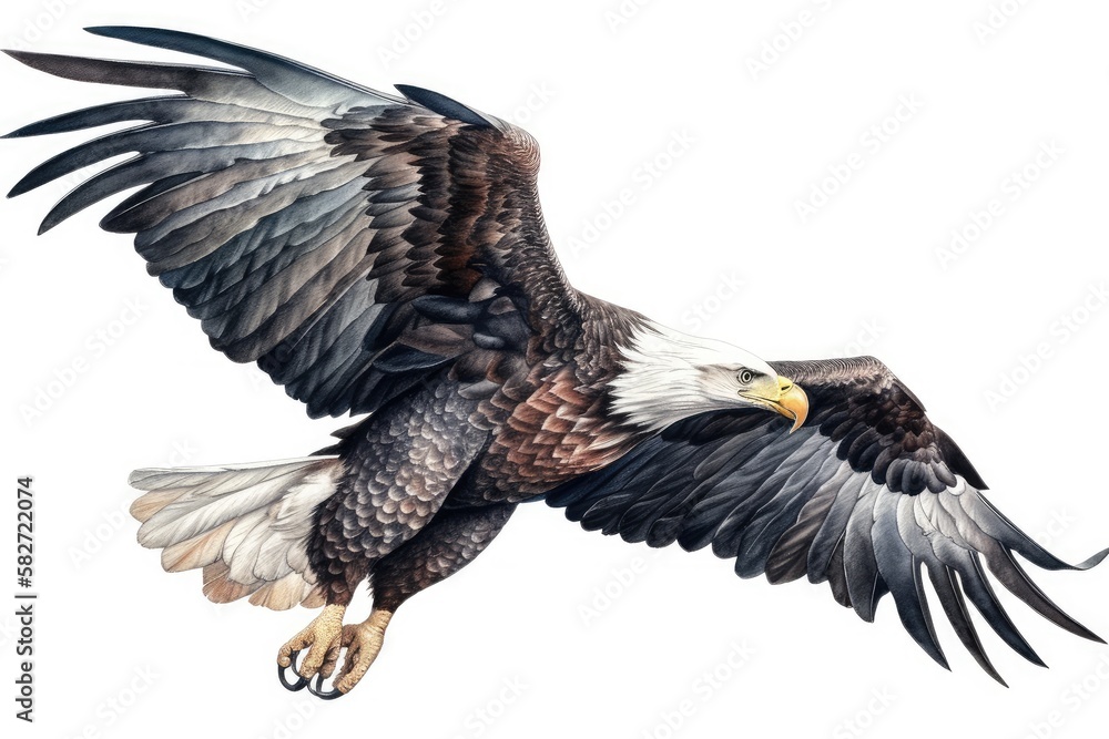 Obraz premium Bald eagle diving isolated on white background
