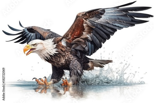 Bald eagle attacking fish in water © Man888