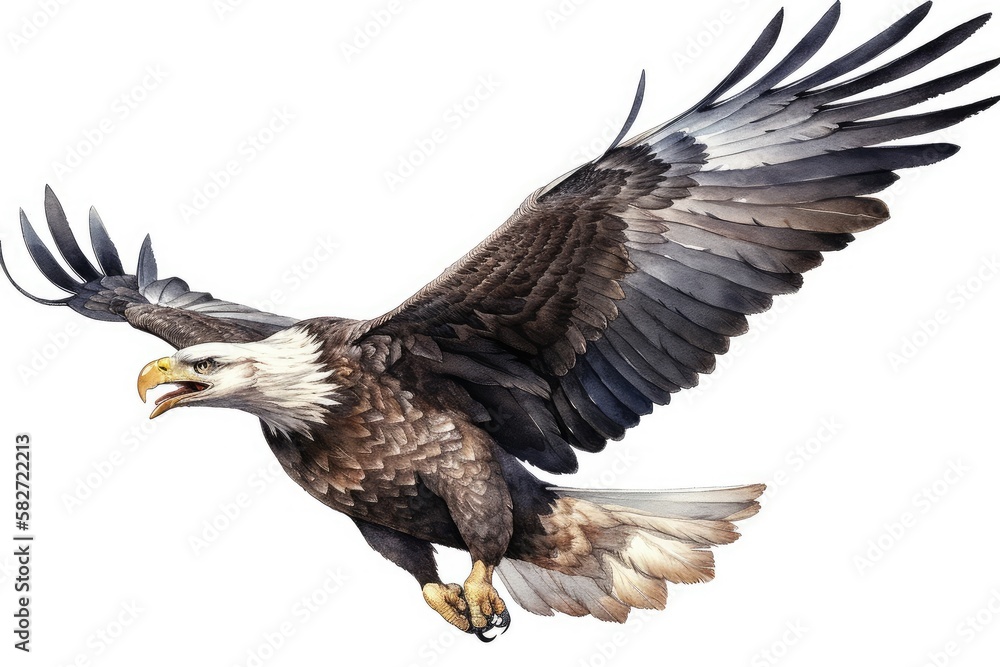 Fototapeta premium Bald eagle hunting isolated on white