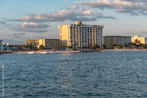 Clearwater beach and hotel. Sunset time. Florida. USA
