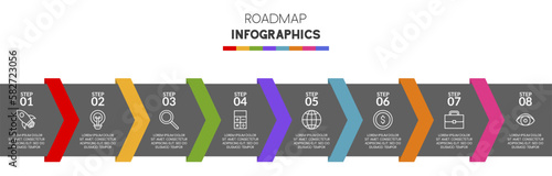 Infographics design template and icons with 8 options or 8 steps