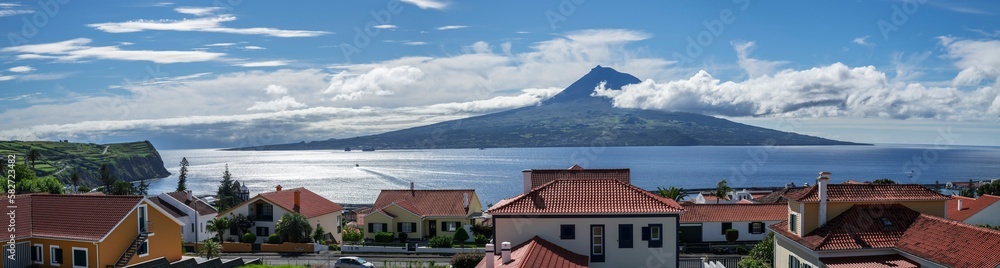 Pico Volcano / View from the island of Faial to the island of Pico with the volcano Pico, the highest mountain in the Azores and Portugal.