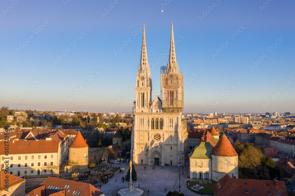 Obraz premium Zagreb Cathedral in Croatia. It is on the Kaptol, is a Roman Catholic institution and the tallest building in Croatia. Sacral building in Gothic style