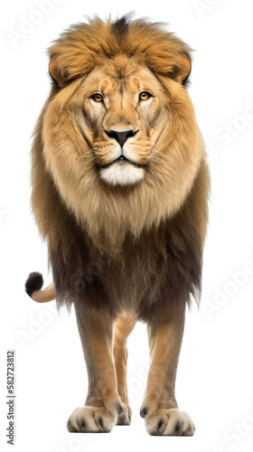 lion standing , isolated on transparent background cutout , generative ai