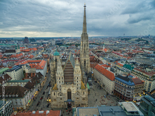 St. Stephen's Cathedral in Vienna, Austria. Roof and Cityscape in Background.