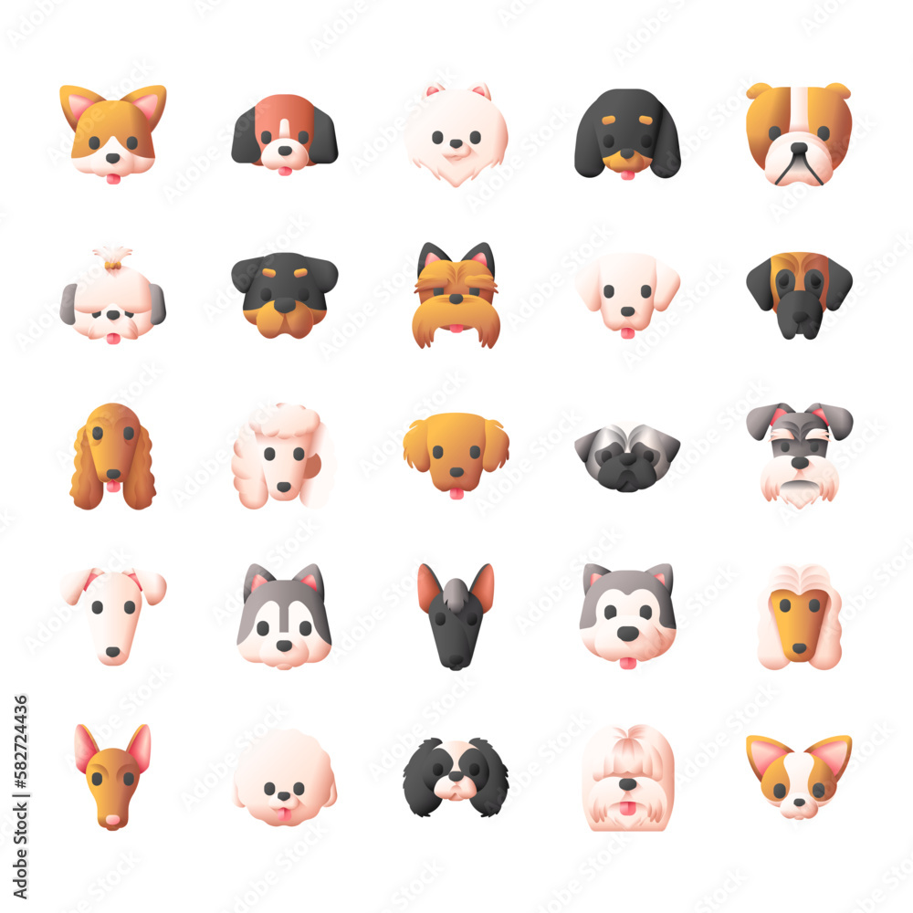 Flat style dog head icons. Cartoon dogs faces set Vector illustration
Flat style dog head icons. Cartoon dogs faces set Vector illustration