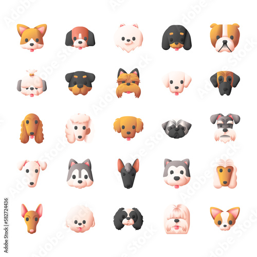 Flat style dog head icons. Cartoon dogs faces set Vector illustration
