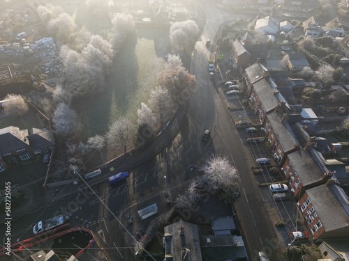 фотографія Village aerial scene on a frosty wintery day
