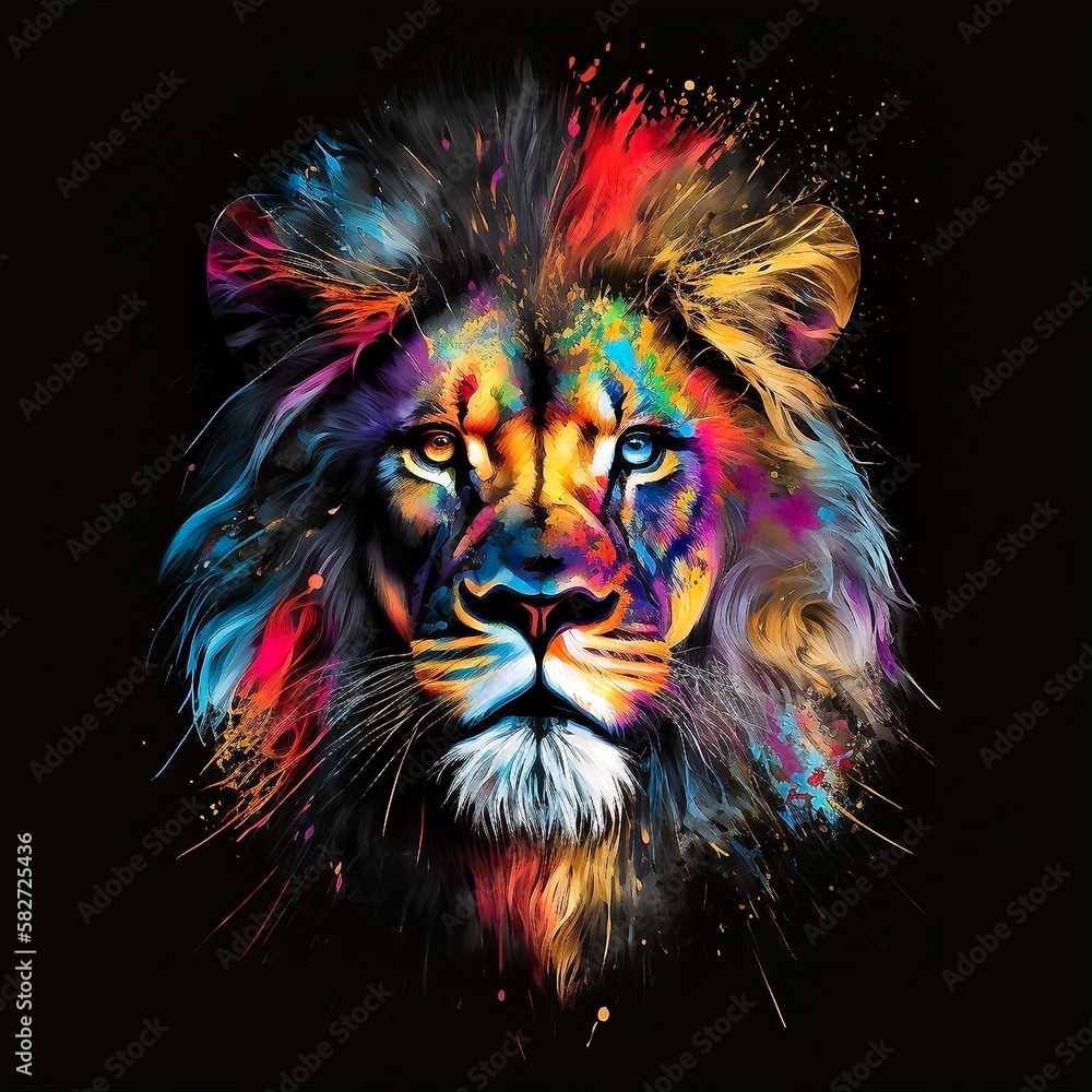 Bold and Colorful Abstract Lion Painting, Generative AI