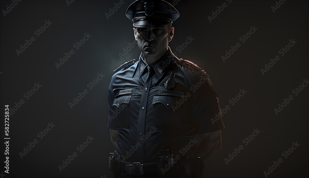 police man with his unifrom cinematic realism lightning  -AI Generative 
