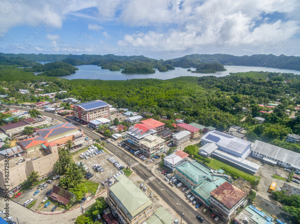 Koror Town in Palau Island. Micronesia, Cityscape in Background.