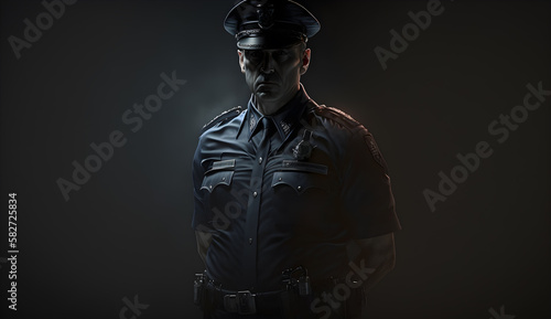 police man with his unifrom cinematic realism lightning -AI Generative 