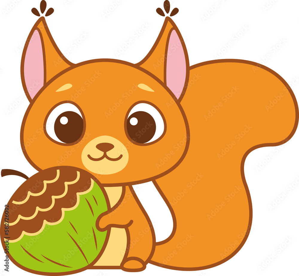 Doodle Squirrel with Nuts Cartoon Illustration Doodle Squirrel with Nuts Cartoon Illustration