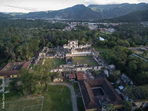 Antigua Cityscape in Guatemala. Old Abandoned Church in Foreground. photo