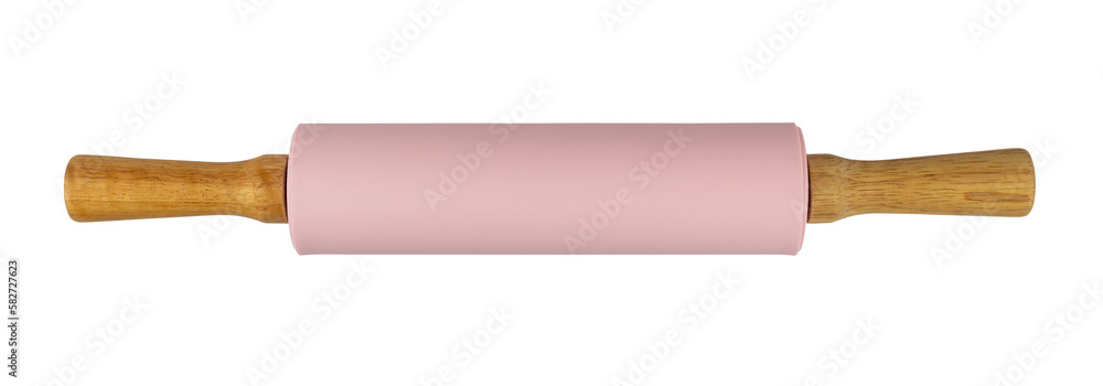 Pink rolling pin with wooden handles isolated Pink rolling pin with wooden handles isolated