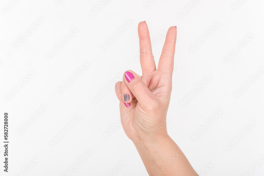 Woman Hand With Polish Nails Show Two Fingers Woman Hand With Polish Nails Show Two Fingers