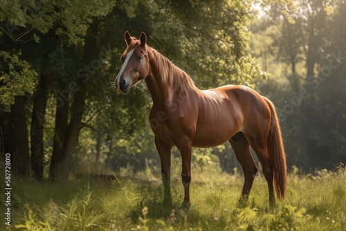 On a sunny day  a lovely horse poses in its meadow. Generative AI