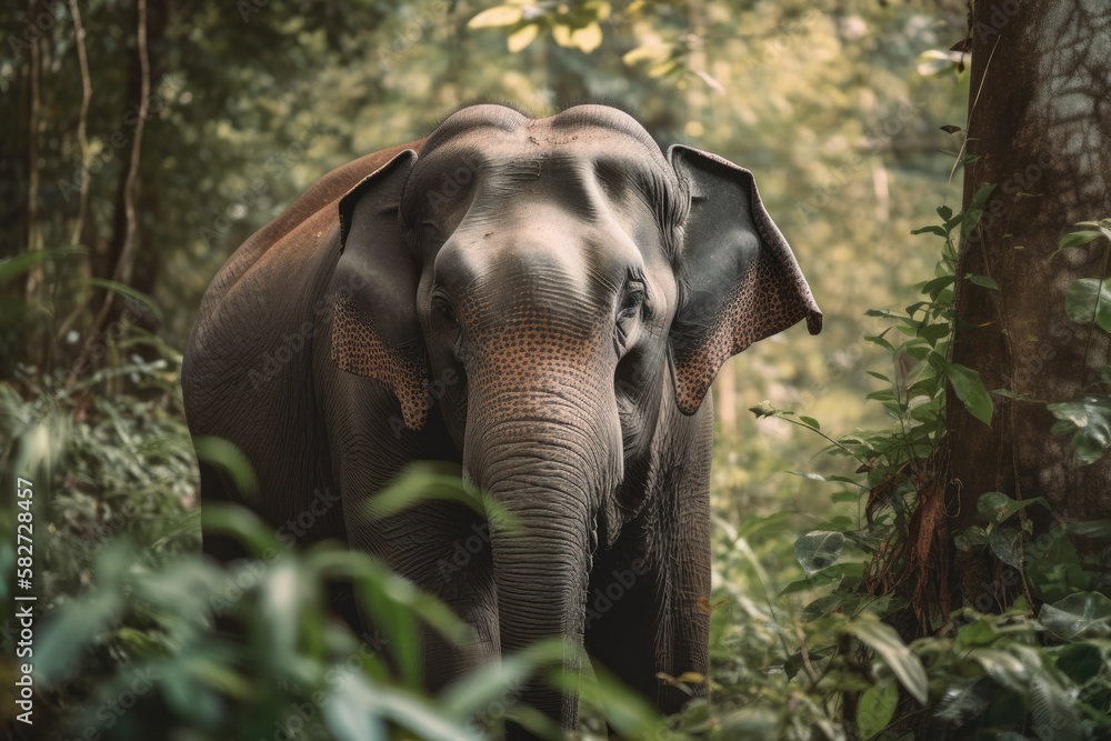 Fototapeta premium The Asian elephant is Asia's largest living land mammal. Generative AI