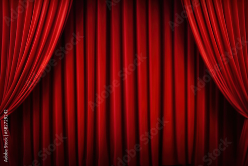 Theater Stage  Red Curtains  and Spotlight Created with Generative AI Technology