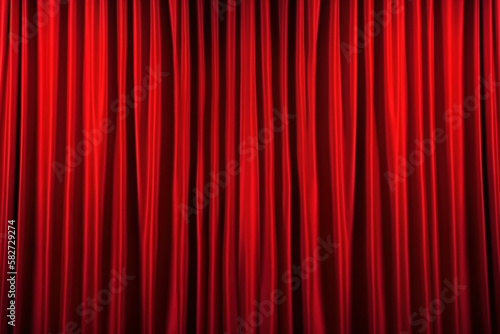Theater Stage  Red Curtains  and Spotlight Created with Generative AI Technology