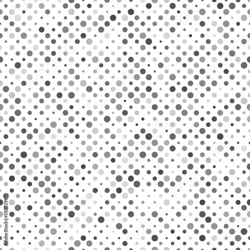 Dotted seamless pattern. Monochrome circles with different opacity  repeat and size on white background. Vector illustration. 
