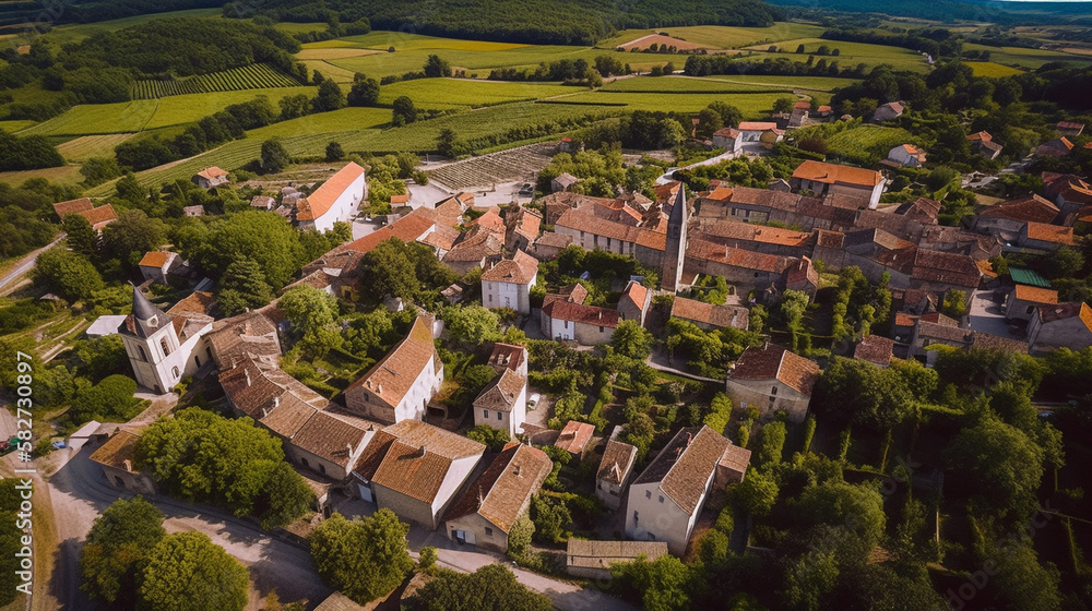 European village aerial view - AI Generative