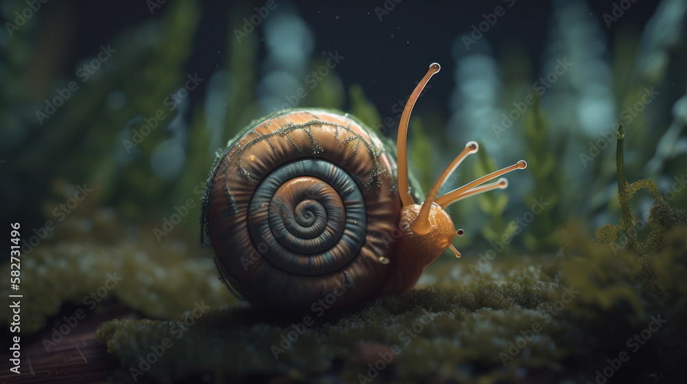 An alien snail on another planet, an earworm. Generative AI An alien snail on another planet, an earworm. Generative AI