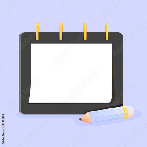 Notepad for writing notes with a pencil. Cartoon vector illustration on the blue background.