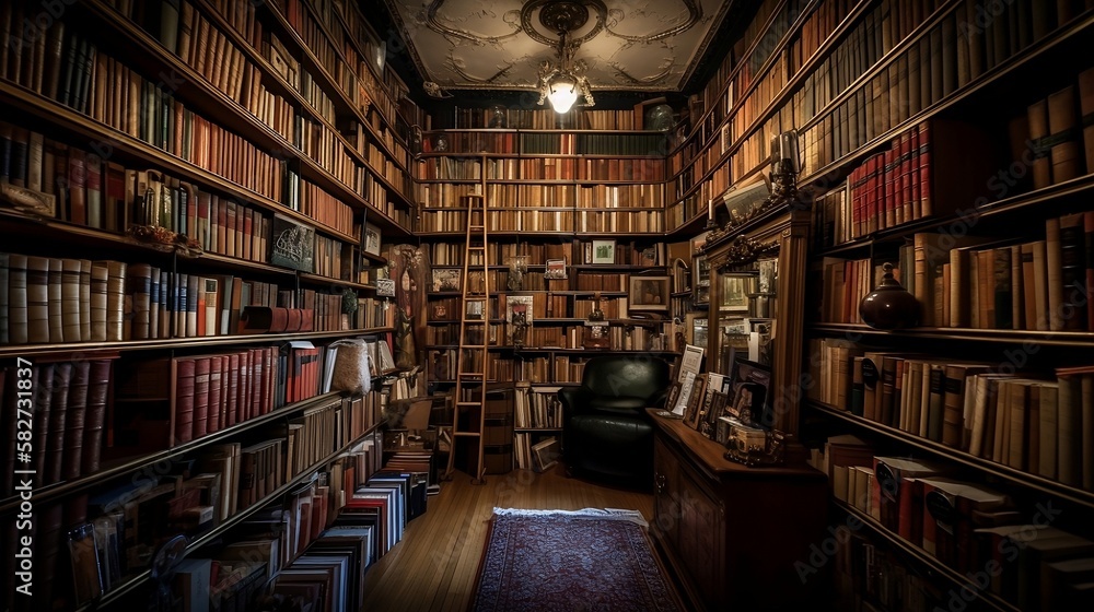 A_huge_study_with_a_huge_wall_of_bookshelves_Generated with Midjourney AI