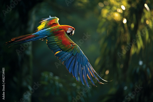 Linda Arara voando na floresta tropical criado por IA © Marcelo - Foto Klin